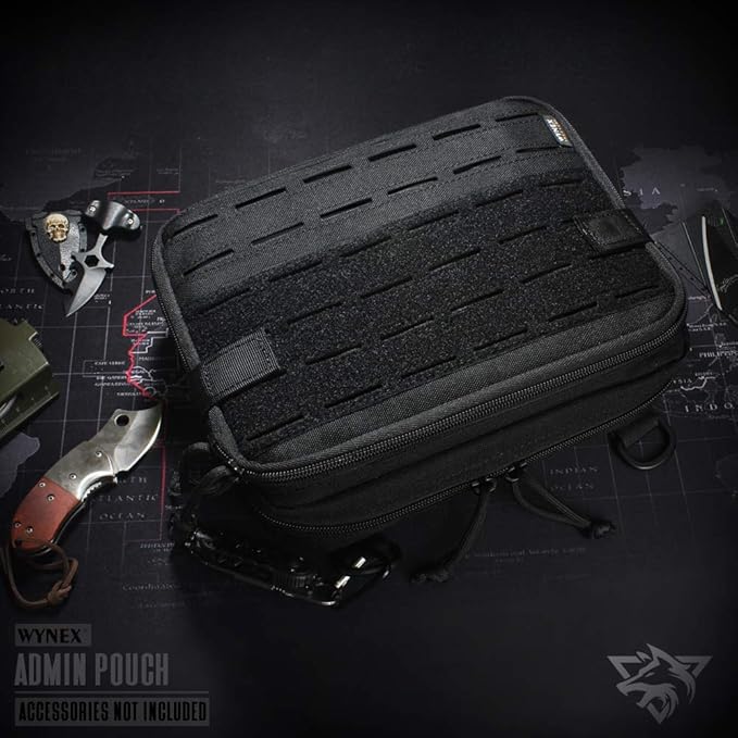 WYNEX Tactical Molle Admin Pouch of Laser Cut Design Utility Pouches Molle Attachment Military Medical EMT Organizer with Map Pocket EDC EMT Pack IFAK Tool Holder Universal U.S.A Patch Included