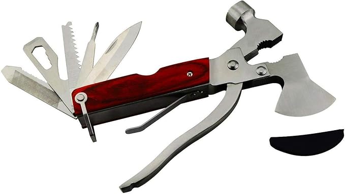 Stainless Steel 15 in 1 Multipurpose Tool Kit Portable &amp Heavy Duty Light Weight &amp Durable Emergency Pocket Multi Tool Kit Suitable as Camping Multitool (Axe Hammer &amp More) Dark Brown