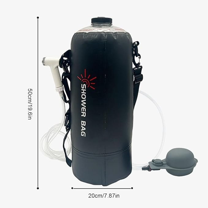 Camping Shower Bag – 12L PVC Black Foldable Water Container Showerhead Hose Assembly Solar Warm Supply | Perfect For Outdoor Adventure Washing Backpacking Hygiene Routine Road Trip Cleaning Setup