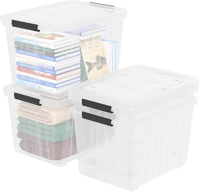 4-Pack Secure Latch Clear Plastic Storage Organizer Bins 70 L Heavy-Duty Container Boxes with Lids for Home Office and Garage
