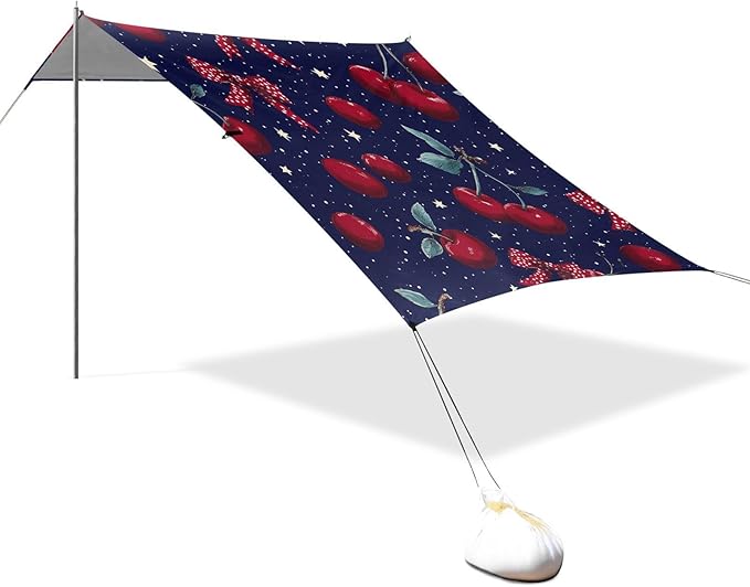 ALAZA Polka Dot Bow Cherry Pattern Beach Tent Sun Shelter Portable Canopy Sunshade for Outdoor Camping Picnics Backyard Fun 10x9 ft