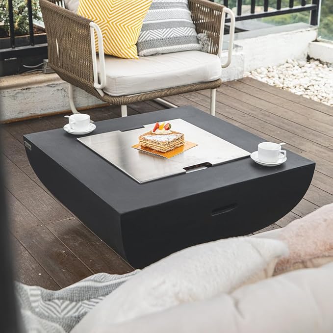 Aurora Fire Table Outdoor Fire Pit 34 x 34 Cast Concrete Firepit Includes Lava Rocks 45000 BTUs Outdoor Fireplace for Patio Furniture Set Deck Porch Outdoor Heater - Natural Gas