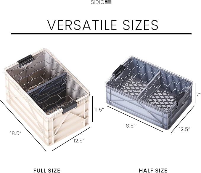 SIDIO CRATE Starter Pack - Two Full Size and One Half Size Heavy Duty Stackable Storage Bins with Lids &amp Dividers - Durable Organizer for Home Office Garage and Outdoor Use - Stealth Variety Pa