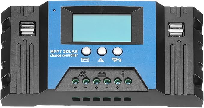 MECCANIXITY MPPT Solar Charge Controller 60A Solar Panel Charger 12V/24V Auto Intelligent Regulator with LCD Display 4 USB Ports Lead-Acid/Lithium Battery