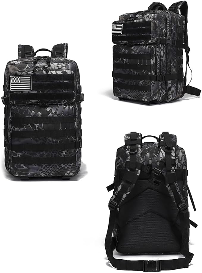 45L Military Tactical Backpacks Molle Army Assault Pack 3 Day Bug Out Bag Hiking Treeking Rucksack (Snake Black)