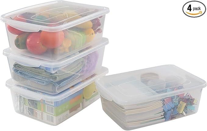 4-pack Clear Plastic Latching Storage Box Tote Bins with Lids 14 Quarts