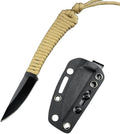 Portable EDC Fixed Blade Knife2.8'' 8Cr13Mov Steel BladeNylon Rope Handle with Kydex Sheath and PocketclipGifts for Men WomenLightweight Full Tang Knives for Camping Hiking Fishing (Khaki)