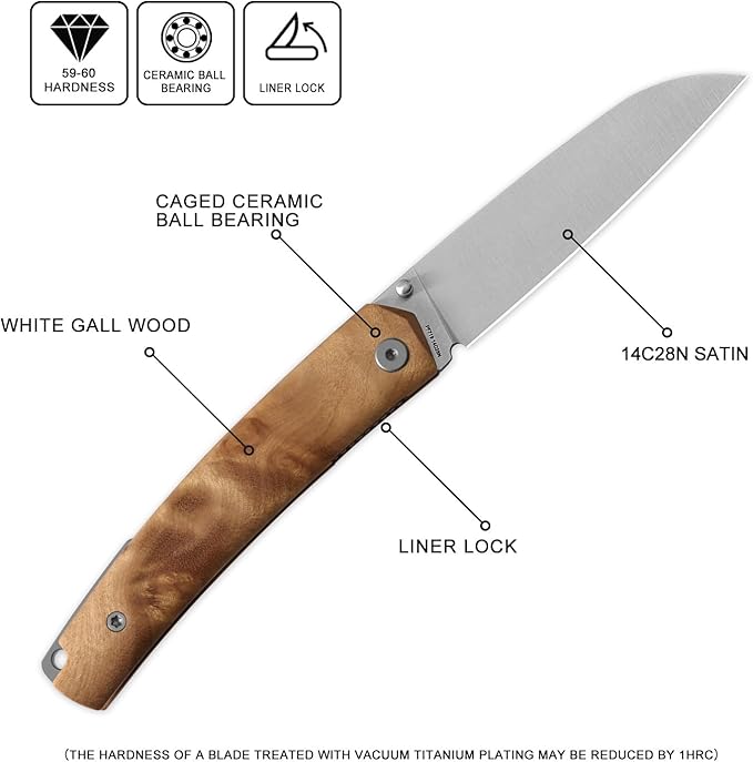 Petrified fish PF719 Patte Folding Knife3.38 14C28N Steel Satin Blade White Burl Wood Handle Thumb Stud Liner lock Pocket Knife