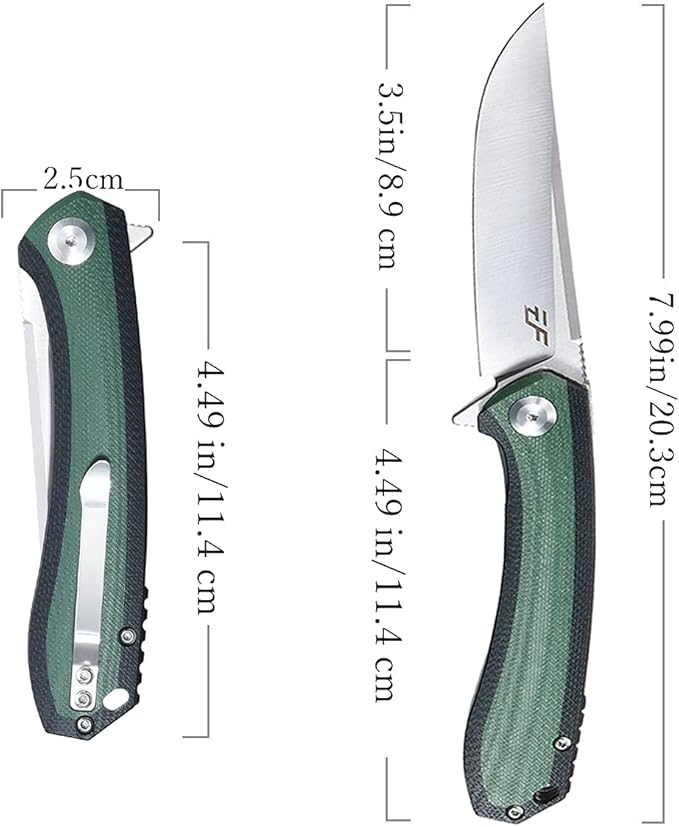 Eafengrow EF947 EDC D2 Folding Knife G10 Handle Ball Bearing Folder with Locking Liner EDC Flipper Knife with Pocket Camping Tactical Hiking Survival Outdoor tool(GREEN)