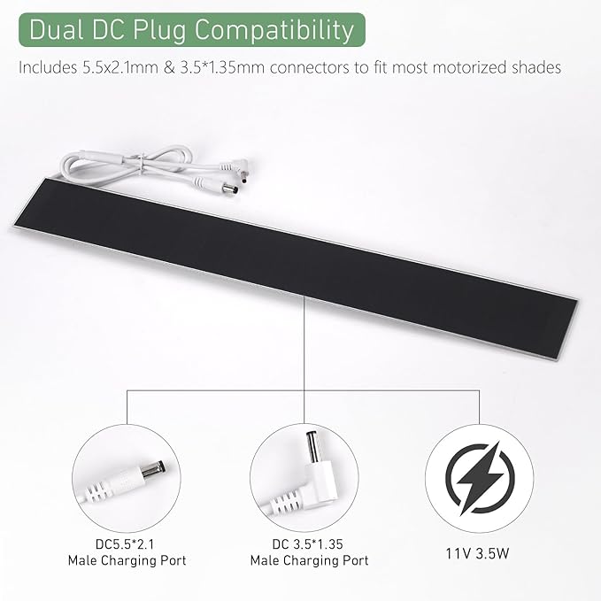 11V 3.5W Solar Panel for Motorized Shades – Dual DC Plugs (5.5x2.1mm &amp 3.5x1.35mm) – Solar Power for RTS Shades &amp Blinds