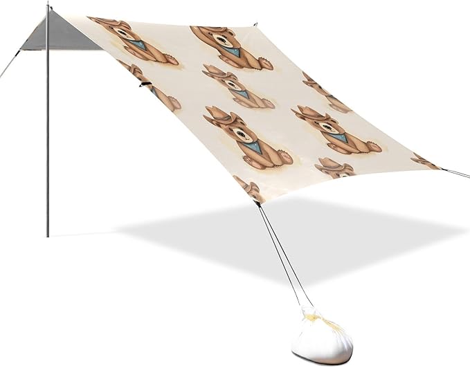 Funny Hat Bear Beach Tent Sun Shelter Set UPF50+ UV Protection 10.5 x 9.19 FT Camping Shade Canopy with Sandbags Sand Anchors Carrying Bag and Others