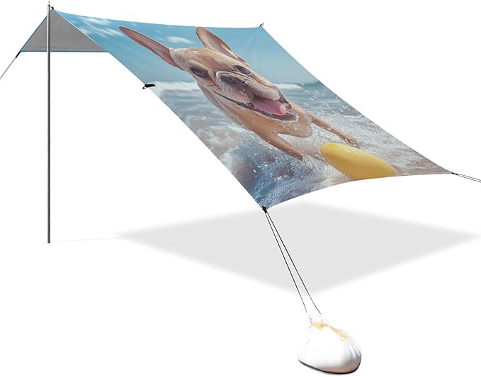 ALAZA French Bulldog Playing_Ball in The Beach Beach Tent Sun Shelter Portable Canopy Sunshade for Outdoor Camping Picnics Backyard Fun 10x9 ft