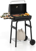 Happygrill Barrel Charcoal Grill Outdoor BBQ Smoker Grill w/Foldable Side Table Built-in Thermometer Storage Shelf Adjustable Air Vent Portable Barbecue Grills w/Wheels for Camping &amp Picnic