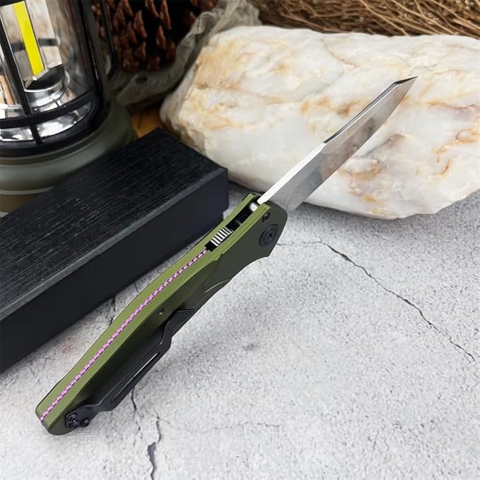 7.7'' Folding Knife White D2 Steel Blade Green Aluminum Alloy Handles Pocket Knife EDC Outdoor portable Camping Knife with Pocket Clip