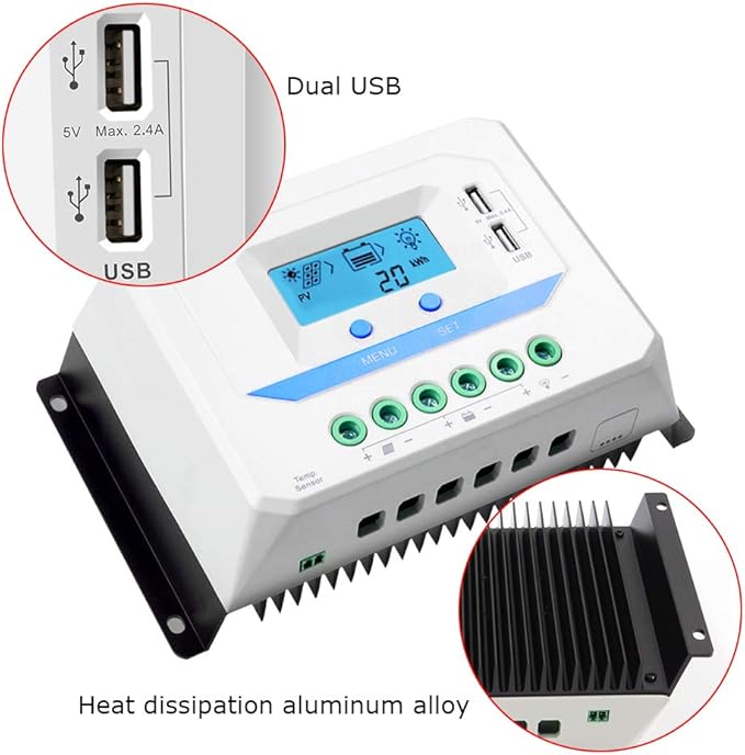 EPEVER® 10A Solar Charge Controller 12V/24V Auto Working PWM Solar Panel Charge Regulator with LCD Display and Powerful Dual USB Output