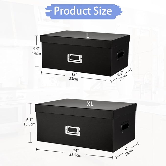 Briful Decorative Storage Boxes with Lids Set of 2 – 14'' + 13'' Set Rectangular Nesting Boxes – Cardboard Organizer with Lift-Top Lid – Black Wood for Home &amp Office