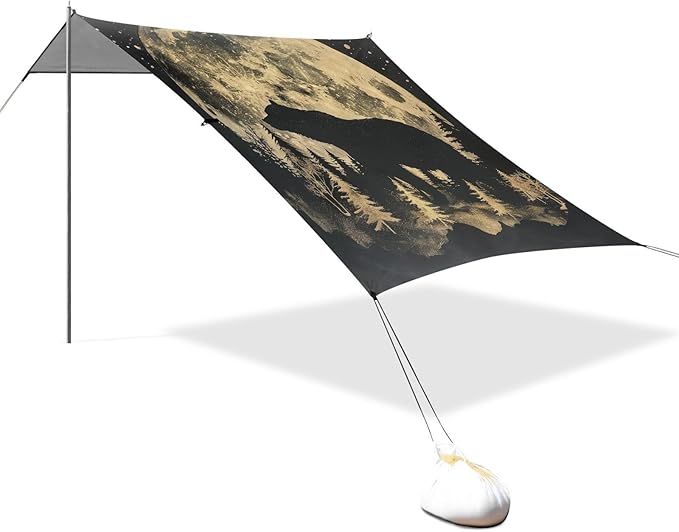 ALAZA Moon Bear in Forest on Black Beach Tent Sun Shelter Portable Canopy Sunshade for Outdoor Camping Picnics Backyard Fun 10x9 ft