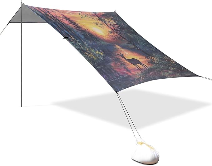 ALAZA Deer in Forest Sunset Beach Tent Sun Shelter Portable Canopy Sunshade for Outdoor Camping Picnics Backyard Fun 10x9 ft