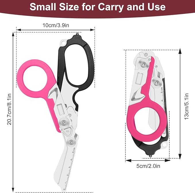 trauma shears foldable emergency scissors combining 6 functions into one suitable for outdoor camping emergency rescue and wilderness survival. (black-pink)