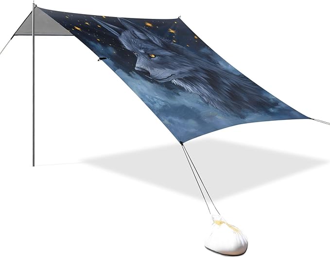 ALAZA Watercolor Starry Wolf Beach Tent Sun Shelter Portable Canopy Sunshade for Outdoor Camping Picnics Backyard Fun 10x9 ft