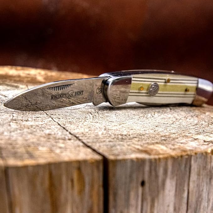 WHISKEY BENT HAT CO. Traditional Canoe Folding Knife 3.63 Closed Length 440C Stainless Steel Blades (Burlap)
