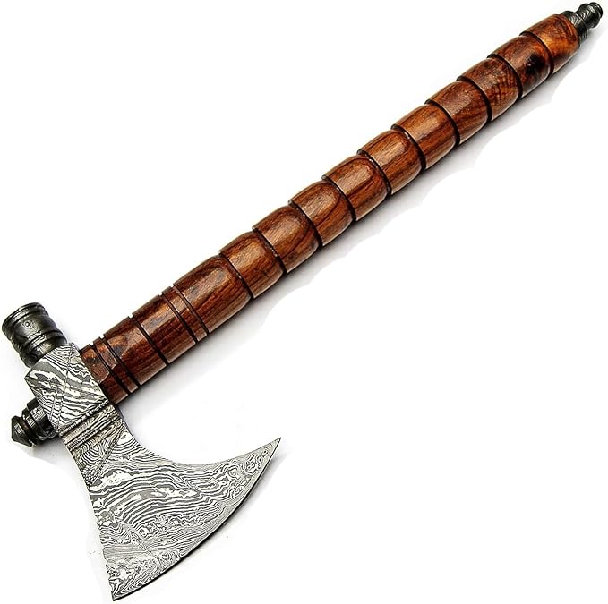 PAL 2000 KNIVES Custom Handmade Damascus Steel Axe - Hatchet Tomahawk Axe Knife Solid Rose Wood Handle - Inch - Ax
