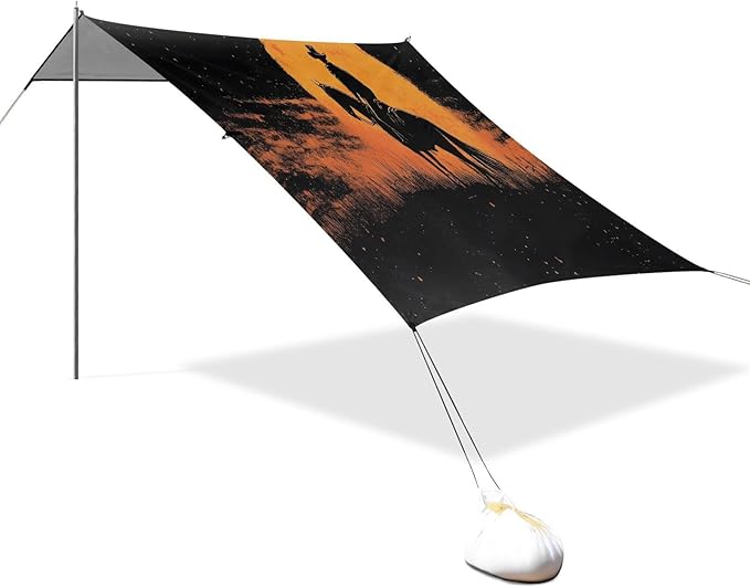 Sunset Cowboy Beach Tent Sun Shelter Set UPF50+ UV Protection 10.5 x 9.19 FT Camping Shade Canopy with Sandbags Sand Anchors Carrying Bag and Others