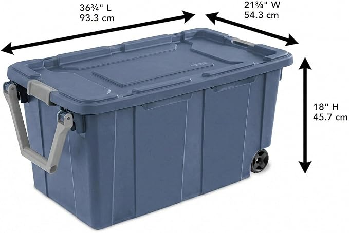 40 Gallon Plastic Storage Box with Wheels and Lids Stackable Industrial Tote Pack of 2 (Blue)