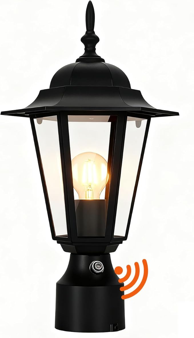 15 Dusk to Dawn Outdoor Post Light Modern Black Outdoor Lamp Post Light Fixture Lamp Posts Exterior Lighting Pole Lantern for Outside Porch Garage Street Waterproof Aluminum &amp Glass 1 Pack E