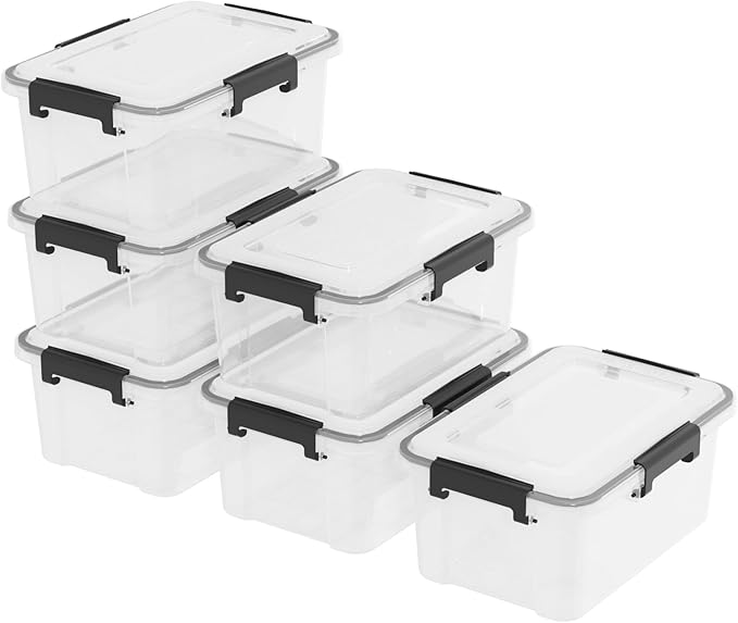 12 Quart Clear Plastic Storage Box with Lid Latching Storage Box Pack of 6
