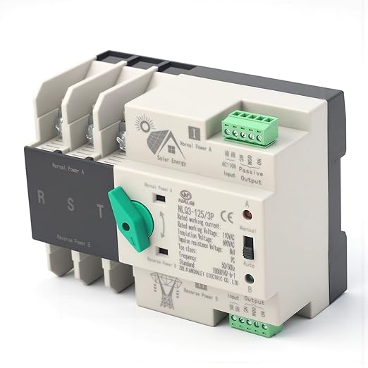3P 110VPower Automatic Transfer Switch 100A Din Rail Type Mini ATS Backup Emergency Power Electrical Selector Generator Changeover Switch