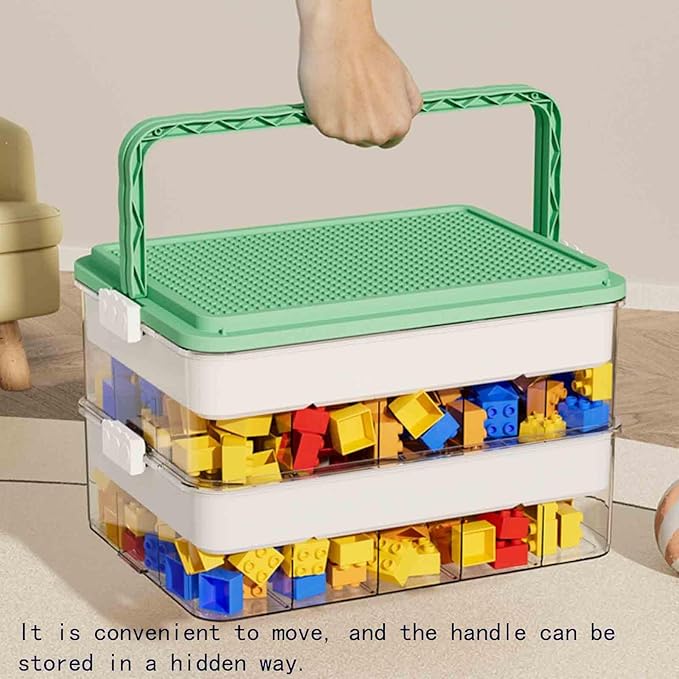 3-Tier Storage Box of Bricks for Lego PP+ABS Stackable Organizer 14.17×9.84×12.01 with Lids Green