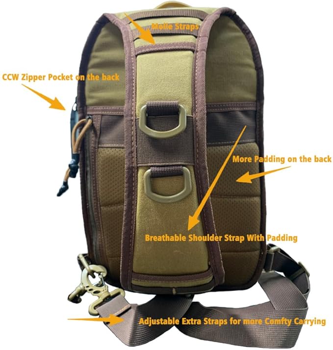 ROARING FIRE Slingshot Waxed Canvas Tactical Sling Bag for Men CCW Concealed Carry Backpack MOLLE Outdoor Chest Pack for Hunting Hiking Travel Commute &amp EDC