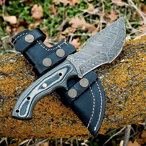 Forseti Steel Ironside Damascus Steel Tracker – 9.75” Survival Knife – Viking-Inspired Micarta Handle and Raindrop Damascus Pattern