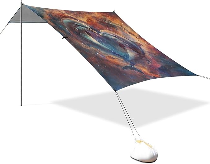 ALAZA Two Dolphins Nebula Beach Tent Sun Shelter Portable Canopy Sunshade for Outdoor Camping Picnics Backyard Fun 10x9 ft