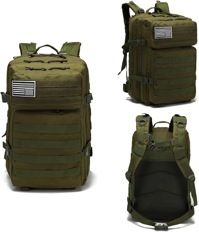 45L Military Tactical Backpacks Molle Army Assault Pack 3 Day Bug Out Bag Hiking Treeking Rucksack (Military Green)