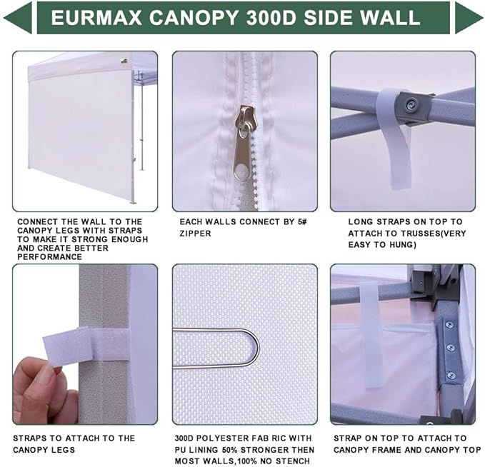 Eurmax USA 10x20 Pop Up Canopy SunWall-UV Protection for TentsBlocks Sunlight&ampWindWater Resistant Side Wall OnlyEasy Hook &amp Loop InstallationFit for 20FT Straight Leg Shelters&ampGazeboB
