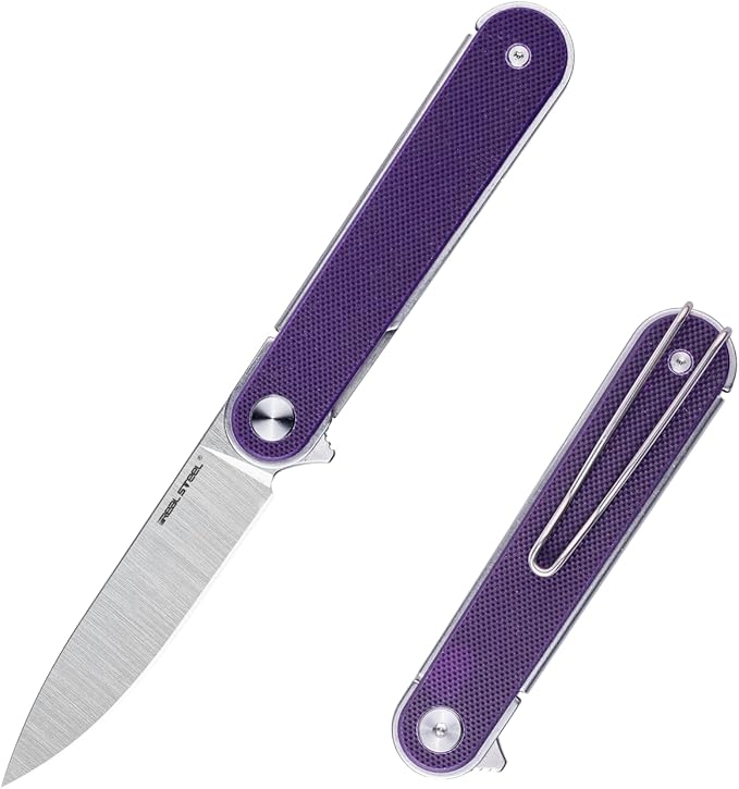 REALSTEEL IRIS Pocket Knife Folding Knife Flipper Liner Lock 2.99 12C27 Steel Blade Lightweight G10 Handle 1.74oz Deep-carry Pocket Clip EDC Outdoor Indoor Gifts for Men Women Camping Hiking