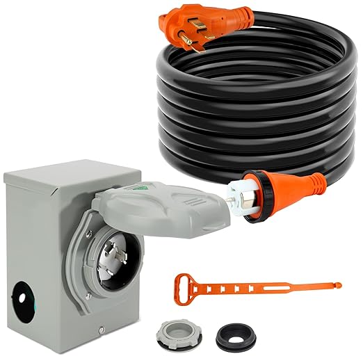 2 Years Warranty OPL5 50 Amp Generator Cord 20FT and Power Inlet Box (Pre-Drilled)125/250 Volts NEMA 14-50P to SS2-50R Generator Cord ETL Listed STW 6/3 + 8/1 AWG for Home Emergency