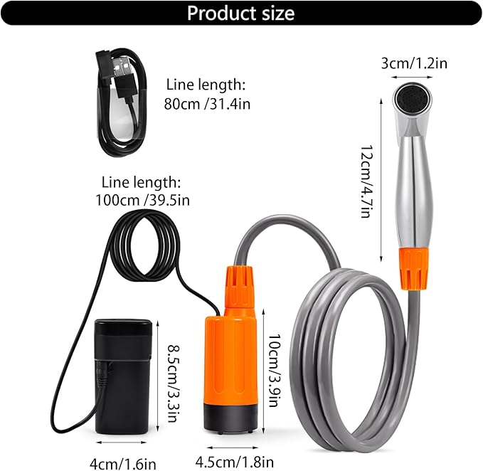 Portable Shower for Camping Outdoor Electric Shower USB Rechargeable Pumps Bathing Pumps Camping Shower Head Nozzle Portable Shower Outdoor Rechargeable Shower