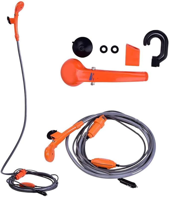 Zerone Camping Shower Portable Outdoor Shower Kit 12V Car Plug Vehicle Mounted Shower Kit for Camping Travel Outdoor Camp Showerhead Kit with Strong Pump Cable Length: 4.88m/16ft