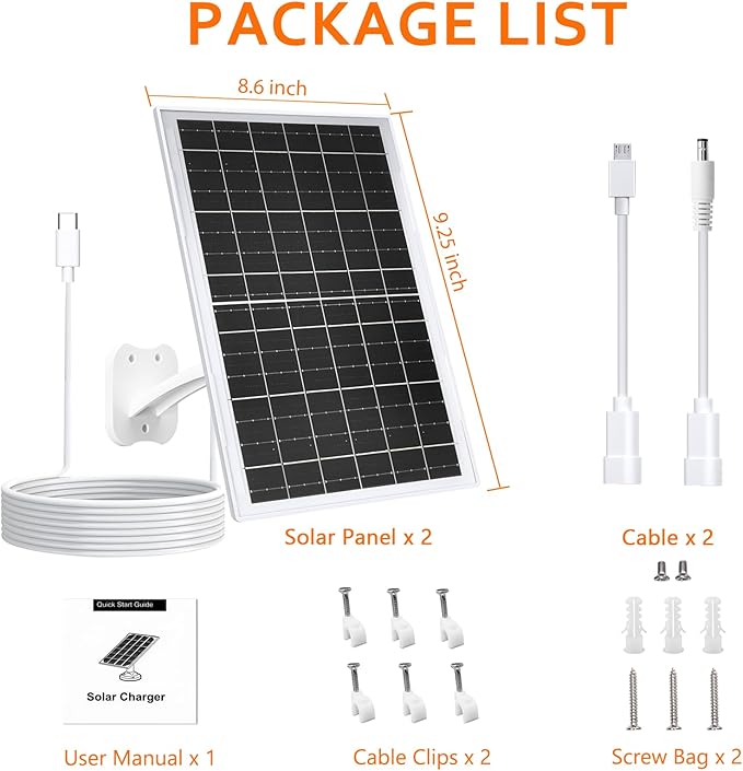 Zivif 13W Solar Panel for Outdoor Security Cameras USB-C Micro USB &amp 5.5x2.1mm DC Output 360° Adjustable Mount IP66 Waterproof 7.2FT Cable Compatible with Battery-Powered Cameras