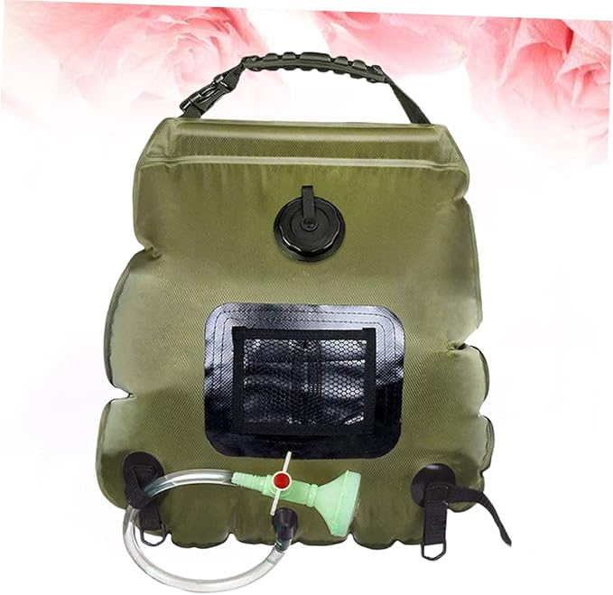 VANZACK Solar Shower Bag for Camping Hiking and Outdoor Activities Portable Water Storage with Shower Nozzle Olive Green Easy to Use for Beach and Travel