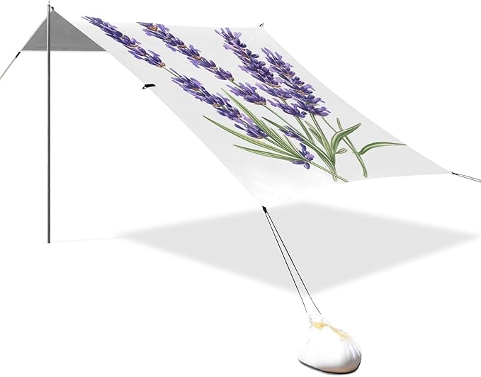 ALAZA Lavender Flowers Botanical Beach Tent Sun Shelter Portable Canopy Sunshade for Outdoor Camping Picnics Backyard Fun 10x9 ft