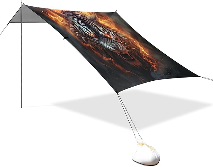 ALAZA Roaring Tiger Beach Tent Sun Shelter UPF50+ Protection Beach Shade Canopy w/ 4 Sandbags for Outdoor Camping Fishing Backyard Fun Picnic 10x9 ft