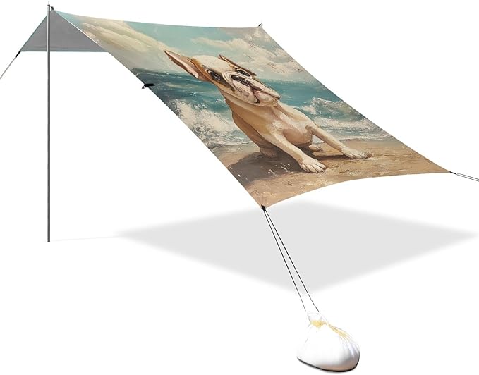 ALAZA Bulldog Puppy Sea Beach Tent Sun Shelter Portable Canopy Sunshade for Outdoor Camping Picnics Backyard Fun 10x9 ft