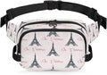 Paris Tower Waterproof Fanny Pack for Women Men Adjustable Waist Bag with Double Zipper Pockets Lightweight Square Hip Pack for Running Travel Hiking Workout Cycling