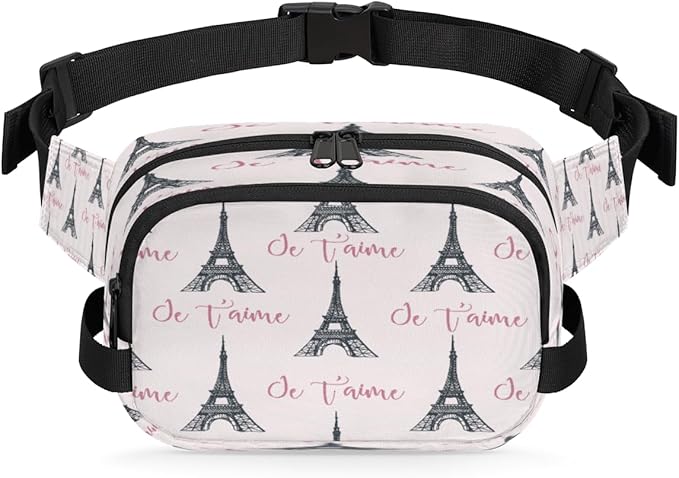 Paris Tower Waterproof Fanny Pack for Women Men Adjustable Waist Bag with Double Zipper Pockets Lightweight Square Hip Pack for Running Travel Hiking Workout Cycling
