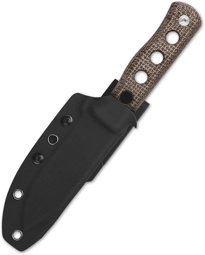 QSP Canary Fixed Blade Knife 4.25 DC53 Stonewash Blade Hunting Knives with Kydex Sheath Dark Brown Rough Micarta Handle EDC Knife for Camping Outdoor Hiking Survival