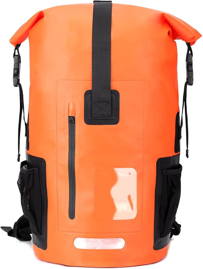 Waterproof Dry Bag Backpack with Phone Case Roll Top Storage Bag for Travel Swimming Boating Kayaking Beach (Orange 55L)